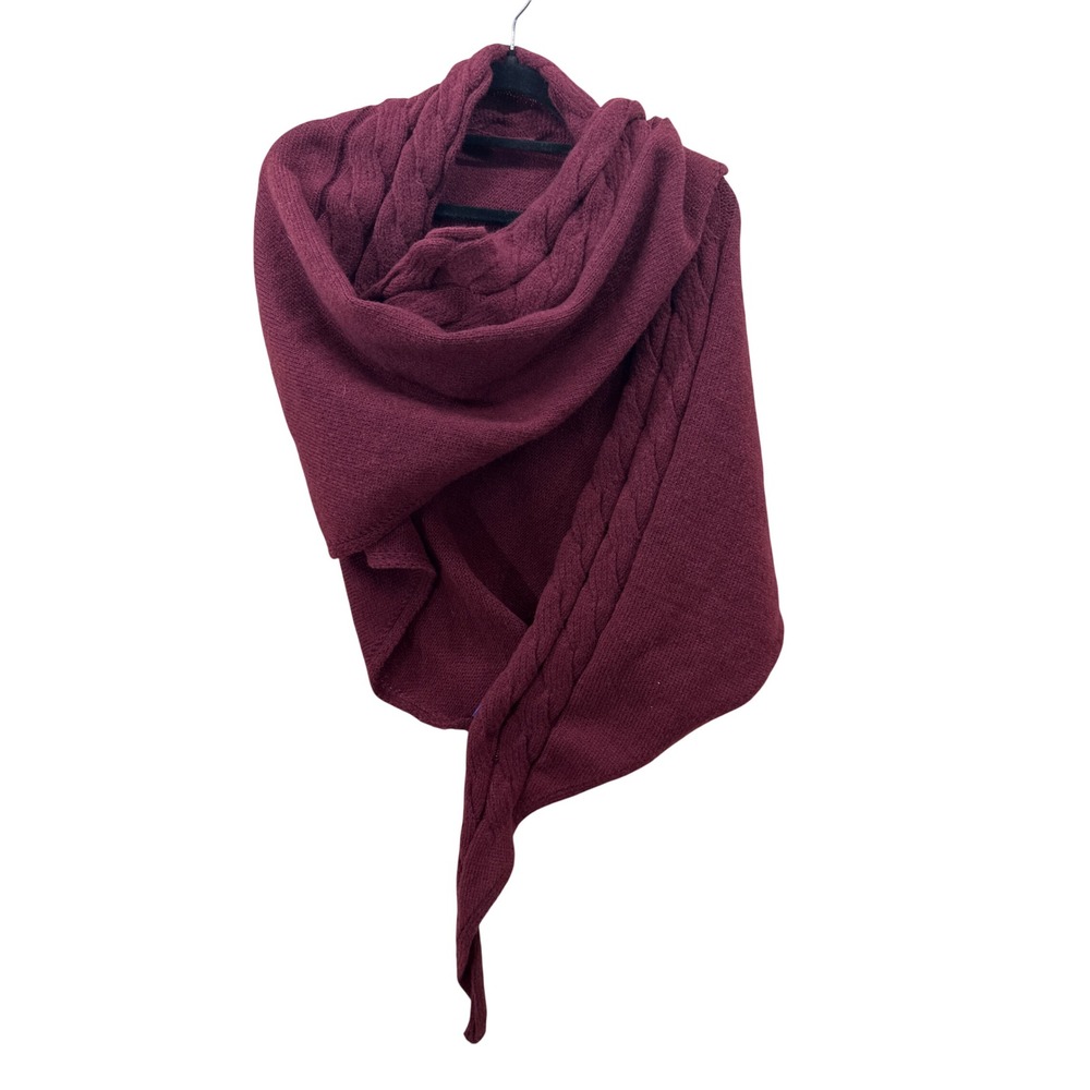 Free People Burgundy Cable Knit Scarf Wrap Oversized Shawl Shrug OS